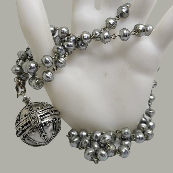 Spirit Orb Black Spinel up-designed Anne Klein Faux Circlette Pearl Chain 36" - Picture 2 of 6